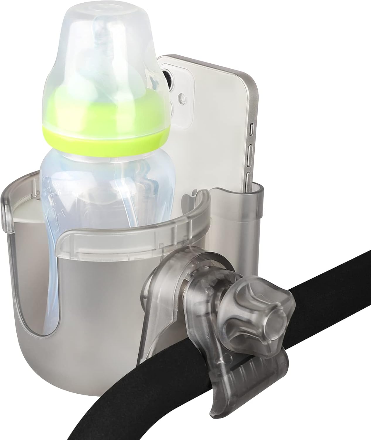 Accmor Stroller Cup Holder with Phone Holder, Bike Cup Holder, Universal Cup Holder for Uppababy Nuna Doona Strollers, 2-in-1 Cup Holder for Walker, Wheelchair, Scooter - Colors A