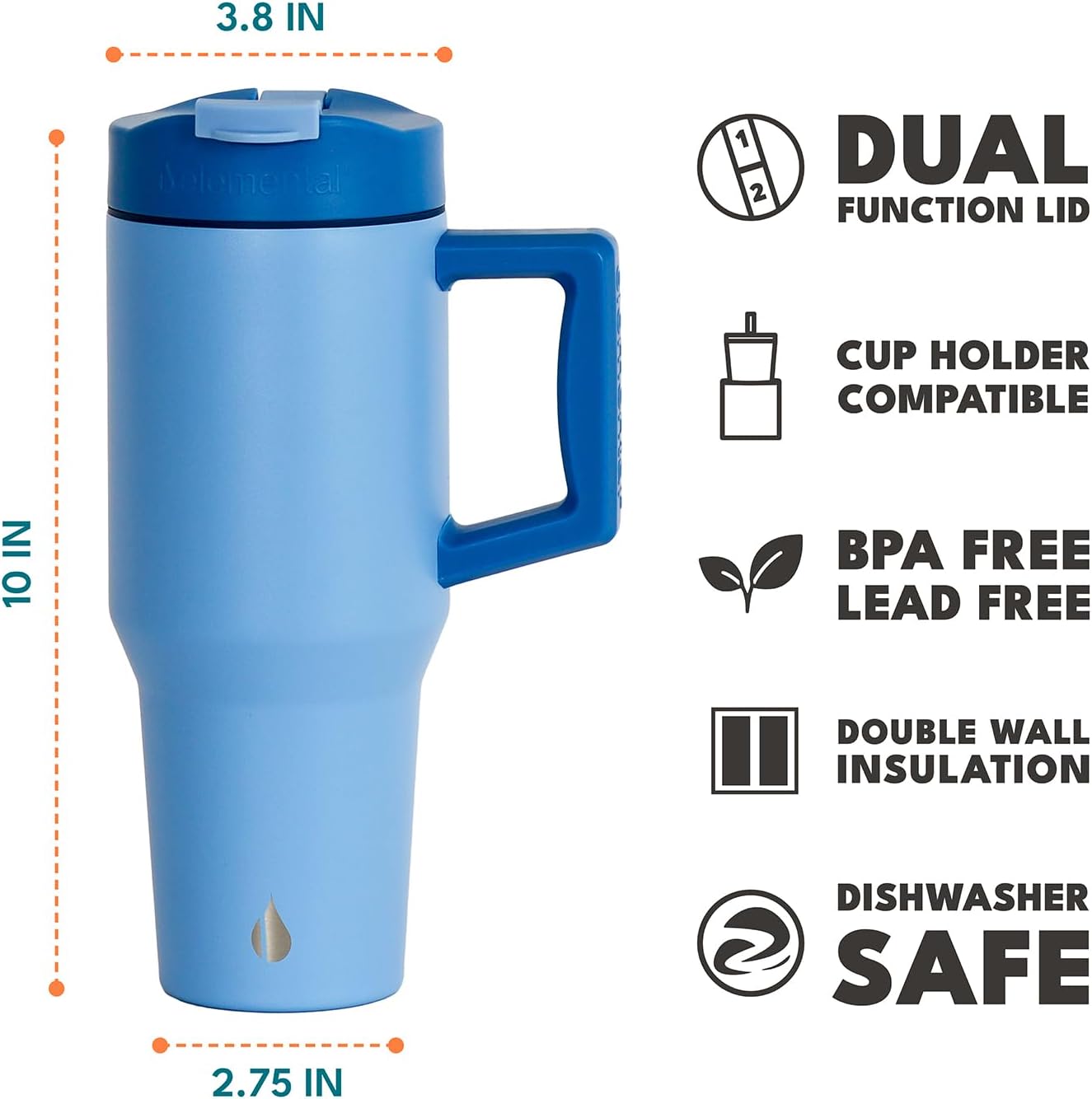 Elemental 32 oz 100% Leak Proof Tumbler with Handle & Straw - Stainless Steel Double Wall Insulated Tumbler for Hot and Cold Beverages - Travel Coffee Mug with Sip & Straw Lid - White - Colors B