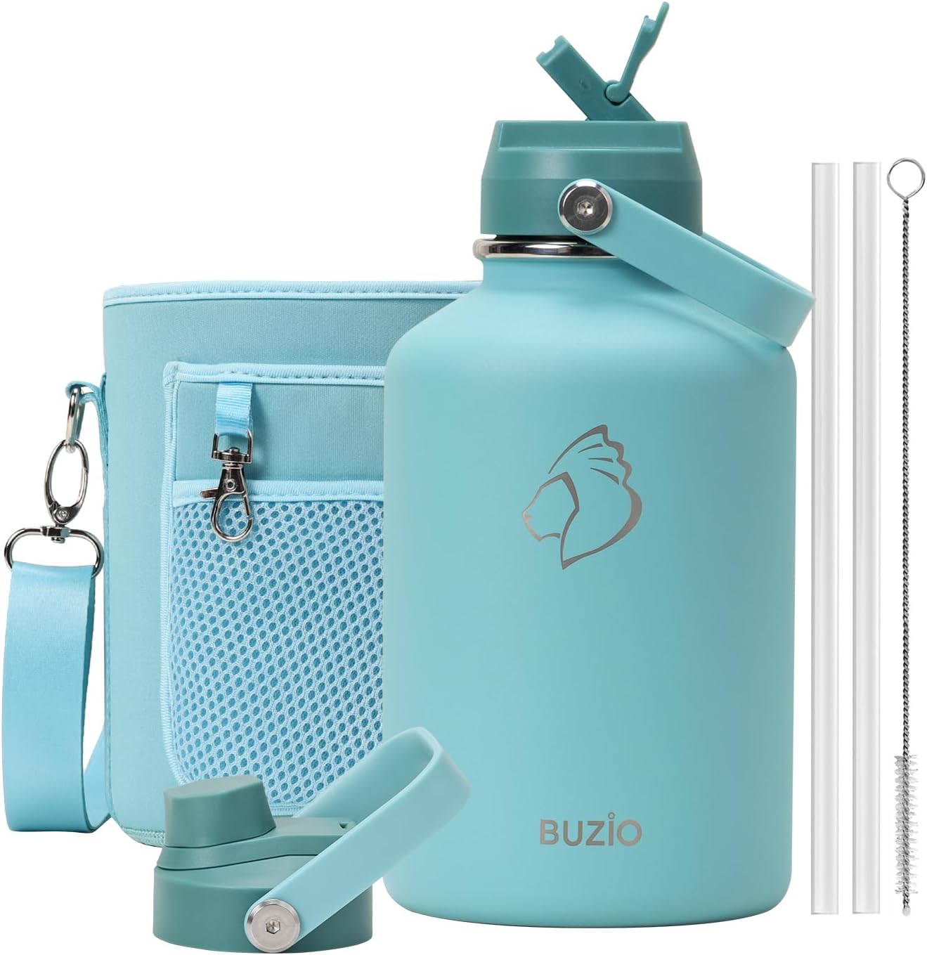 BUZIO 40oz Insulated Water Bottle, Triple Wall Vacuum Stainless Steel Water Flask with 2 lids, Lead-Free BPA-Free Straw Lid Sports Canteen Jug, Cold 48H & Hot 24H- Black - Colors B