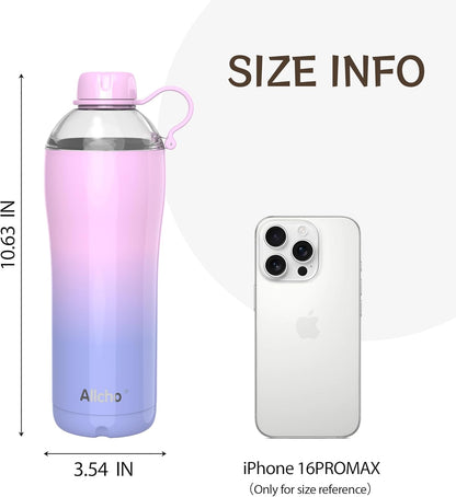 Allcho Insulated Water Bottle for Women, 18oz Stainless Steel Leak Proof Tumbler with 2 Lids, BPA-Free Tritan Chug & Straw Lid, Double Wall Vacuum Flask
