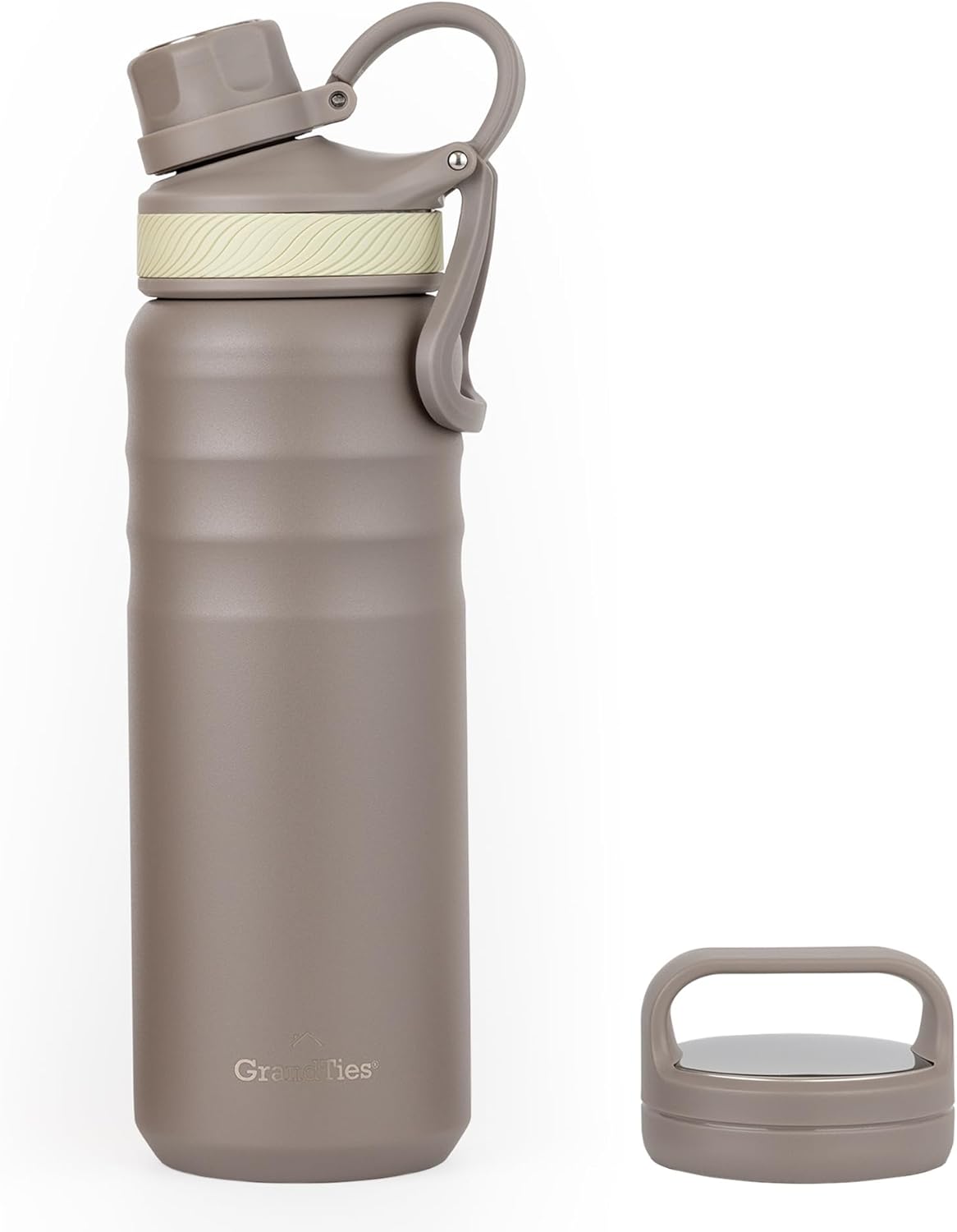 GRANDTIES 2 Lids Sports Stainless Steel Water Bottles – Wide Mouth Vacuum Insulated Reusable Leak Proof BPA-Free Travel Metal Canteen, Thermal Bottles for Men Women Gym (Ivory White 32 oz)