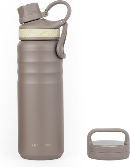 GRANDTIES 2 Lids Sports Stainless Steel Water Bottles – Wide Mouth Vacuum Insulated Reusable Leak Proof BPA-Free Travel Metal Canteen, Thermal Bottles for Men Women Gym (Ivory White 32 oz)
