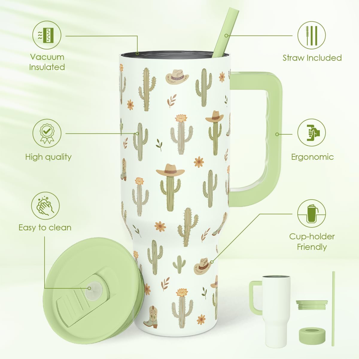 SANDJEST Pickleball 40oz Tumbler With Handle and Straw, Pickleball Queen Insulated Stainless Steel Travel Coffee Mug for Women Girls Players, Gift Idea for Birthday Christmas Mothers Day