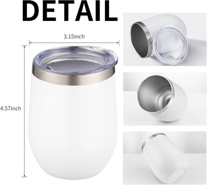 12oz/4 Pack Wine Tumbler Glasses with Lid Stemless Double Wall Vacuum Stainless Steel Travel Tumbler Keeping Cold & Hot for Wine,Coffee,Cocktails,Drinks-Family and Gifts (Multi color-dark)