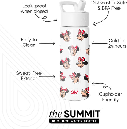 Simple Modern Disney Minnie Mouse Kids Water Bottle with Straw Lid | 14oz Insulated Stainless Steel Kids Tumbler & Spill Proof Toddler Cup for School, Girls, Boys | Summit | Minnie Mouse Fun - Colors A