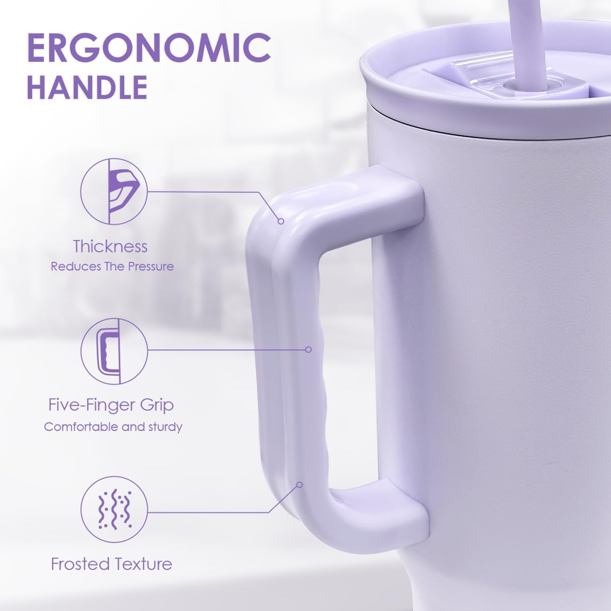 Floral Tumbler with Handle 40oz, Stainless Steel Insulated Tumblers Coffee Travel Mug Cup with Straw, Flower Coffee Cup Gifts for Women Girls, Gift for Her on Christmas Birthday Mothers Day
