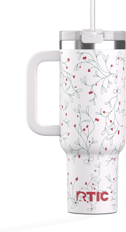 RTIC 30 oz Road Trip Tumbler Double-Walled Ceramic Lined InsulatedStainless Steel Portable Travel Coffee Mug Cup with Lid, Handle and Straw, Periwinkle Bouquet