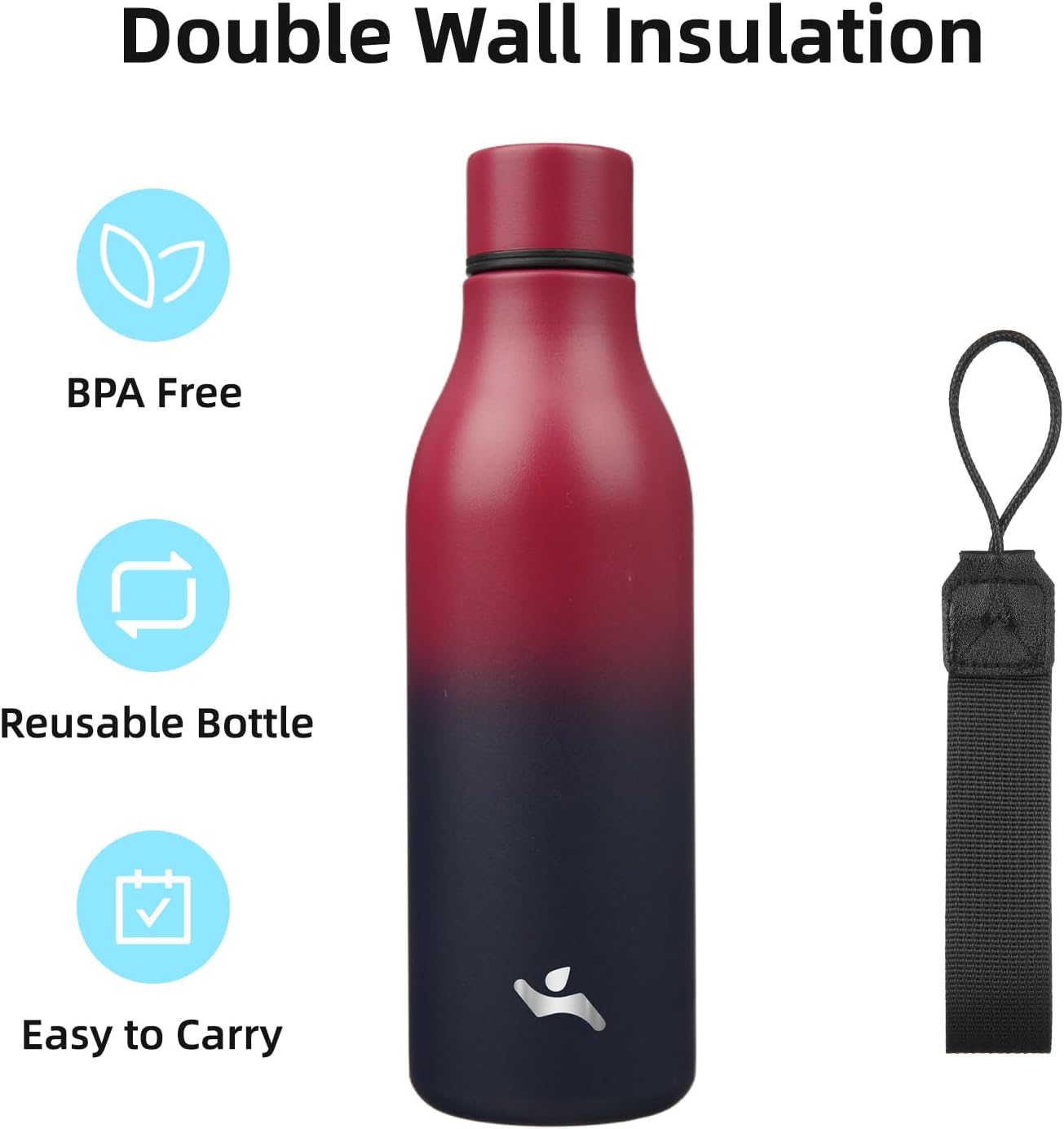 Konokyo Insulated Water Bottle with Strap,18 oz Double Wall Stainless Steel Vacuum Bottles Metal Water Flask,Macaron Green - Colors B