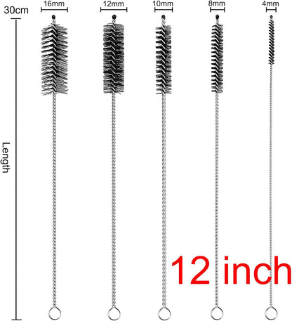 Straw Cleaner Brush Extra Long 12 inch, 10 PCS Straw Cleaner Brush Bristles Diameter (4+8+10+12+16mm) for Cleaning Straws, Pipe, Sippy Cup and Bottle