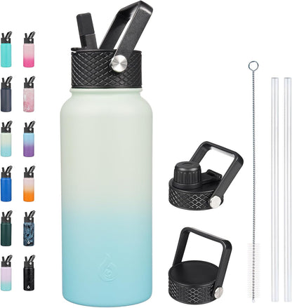 BJPKPK Insulated Water Bottles with Straw Lid, 40oz Stainless Steel Water Bottles with 3 Lids, BPA Free Leakproof Thermo, Tumblers, Cups for Sports, Gym- Midnight - Colors B