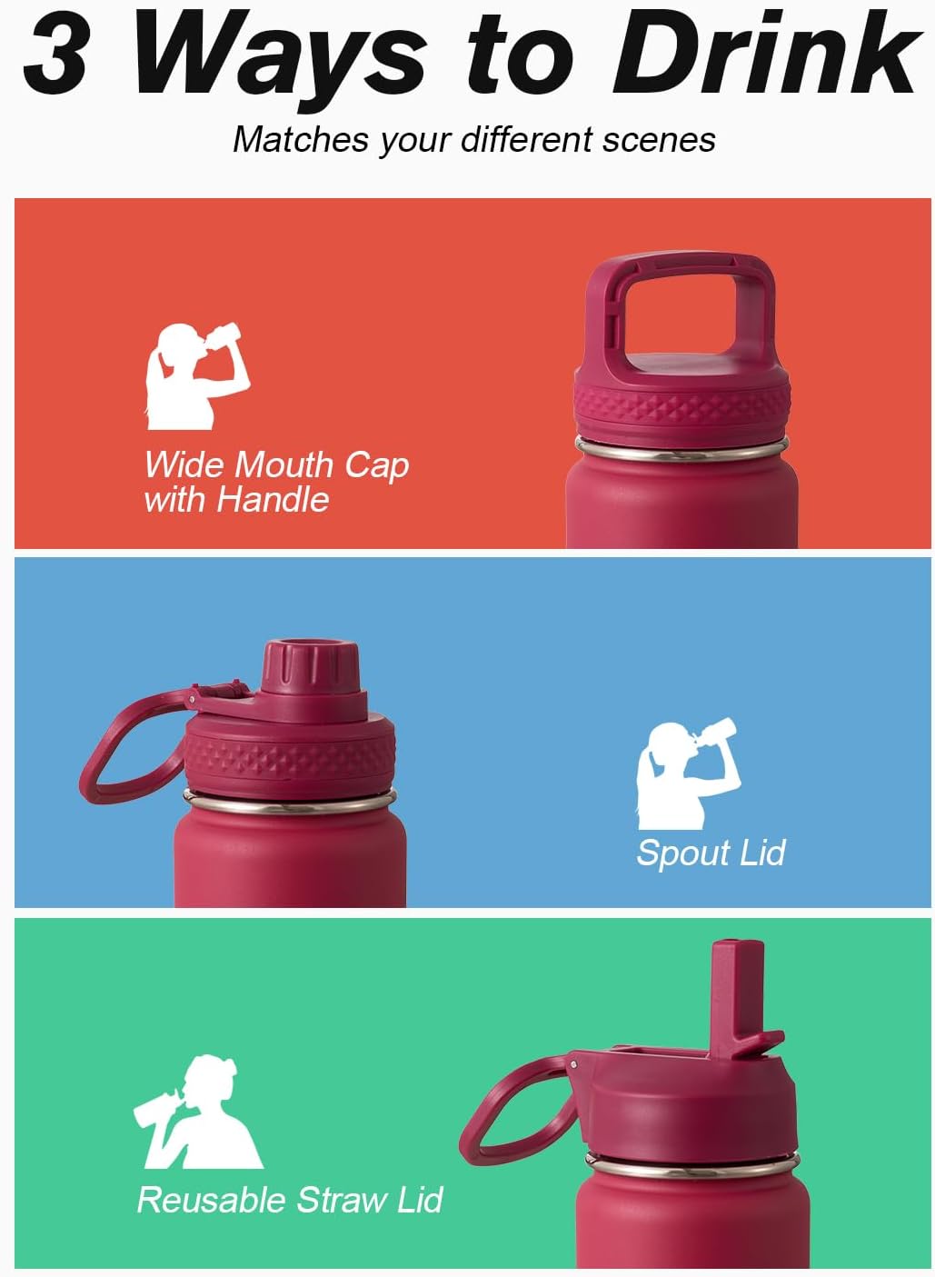 Half Gallon Water Bottle Insulated with Straw & 3 Lids, Coolflask 64 oz Water Jug Large Metal Stainless Steel Wide Mouth for Sports, Gym or Office, Non-BPA Keep Cold 48H Hot 24H, Samurai Cyan