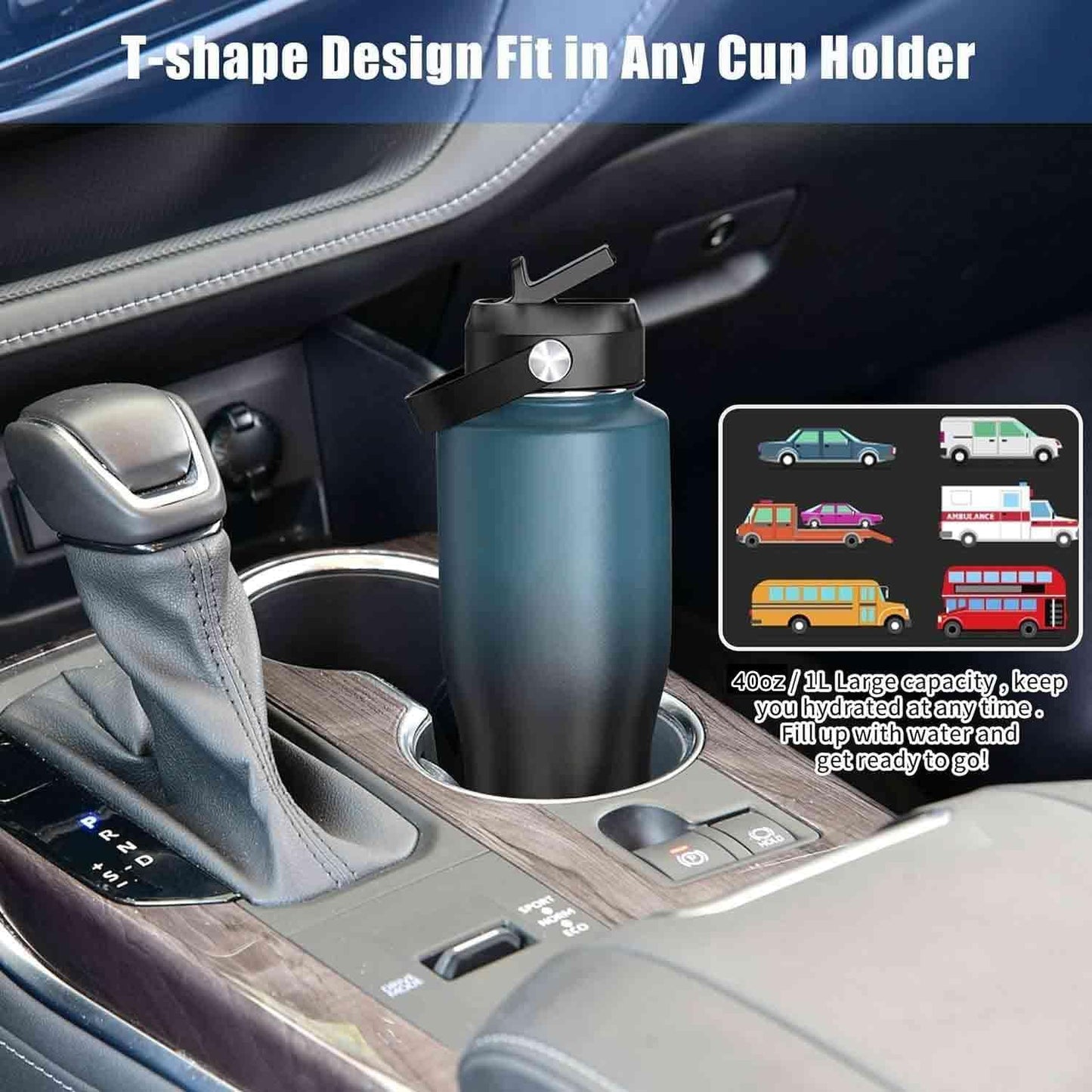 SENDESTAR 40oz Water Bottle Wide Mouth Stainless Steel Vacuum Insulated Double Wall with Straw Lids Fit in Any Car Cup Holder