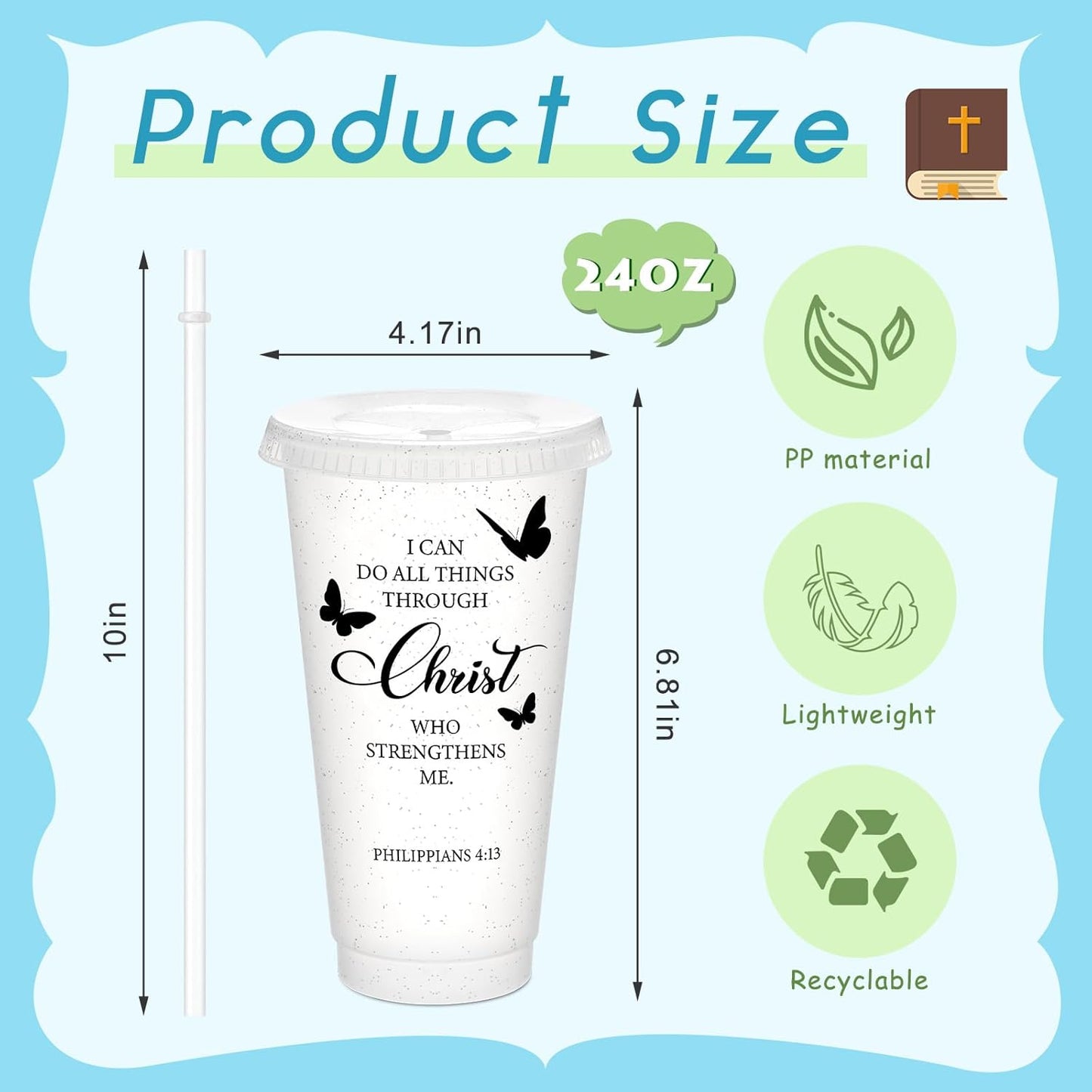 Uiifan 30 Pcs Christian Gifts Cups Bulk for Women, 24oz Bible Verse Christian Tumblers with Lids and Straw, Religious Church Gifts for Mother's Day (Fresh Color,Bible)