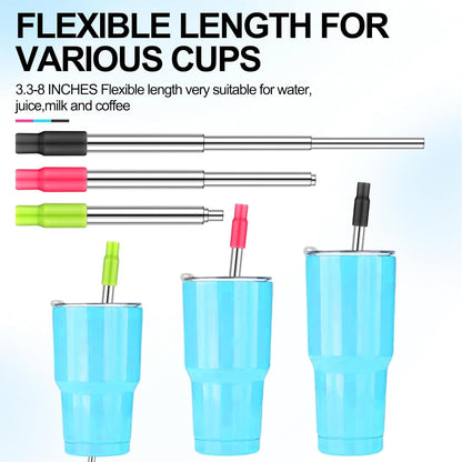 Gejoy 6 Pack Metal Reusable Straw Travel with Case Collapsible Foldable Portable Retractable Drinking Straw Stainless Steel Silicone Tip and Cleaning Brush Long for Cruise Ship Gift