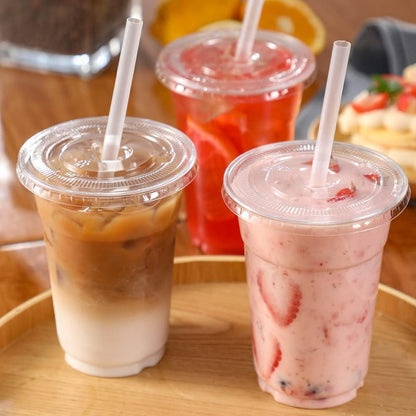 VITEVER [100 Sets - 16oz] Clear Plastic Cups with Lids and Straws, Disposable Iced Coffee Cups for Smoothie, Milkshake, Cold Drinks - BPA free