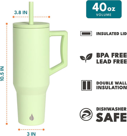 Elemental 32 oz 100% Leak Proof Tumbler with Handle & Straw - Stainless Steel Double Wall Insulated Tumbler for Hot and Cold Beverages - Travel Coffee Mug with Sip & Straw Lid - White - Colors A