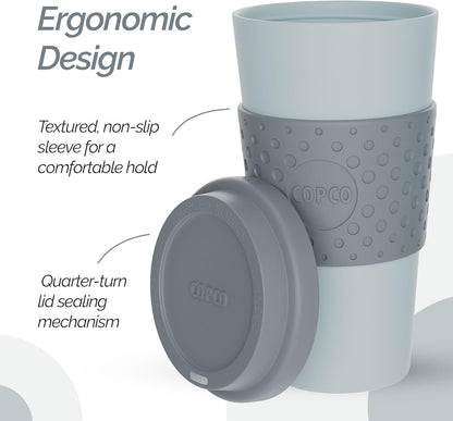 Copco Acadia 16oz Travel Mug with Lid, Set of 2 Double Wall Insulated Tumbler, Non-Slip Sleeve and BPA-Free - Microwave & Dishwasher Safe, Reusable Plastic To Go Travel Coffee Mug (Navy/Blue)