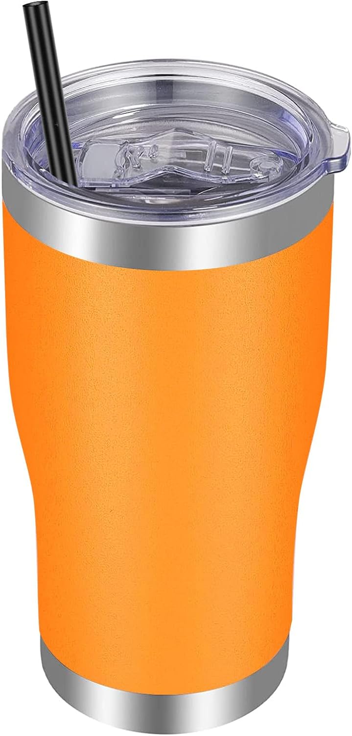 VEGOND 20oz Tumbler Stainless Steel Tumbler Cup with Lid And Straw Vacuum Insulated Double Wall Travel Coffee Mug(Orange 1 Pack)