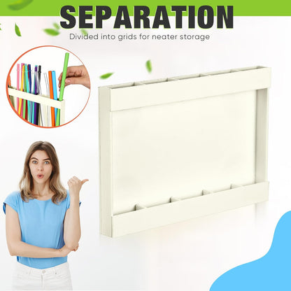 Qinyoung Acrylic Straw Holder for Cabinet Door with Double Sided Adhesive Tape Reusable Straw Organizer Tumbler Storage Kitchen Accessories Container for Counter Cupboard(Classic,Large,Transparent)