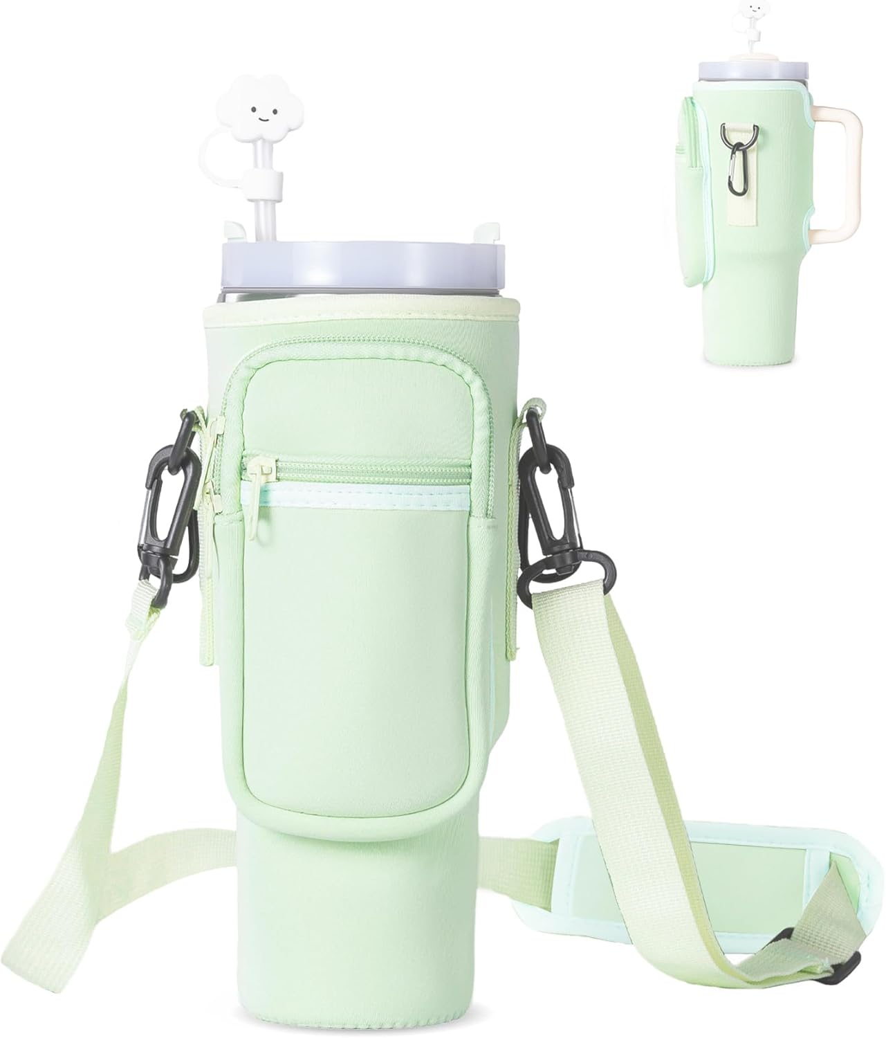 dabria Water Bottle Carrier Bag with Phone Pocket for Stanley 40/30 oz Tumbler Neoprene Water Bottle Holder Pouch with Adjustable Strap Bollus with Straw Cover for Stanley Cup Accessories