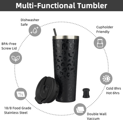 BJPKPK 22oz Insulated Tumbler With lid And Straw Stainless Steel Tumblers Travel Coffee Mug Reusable Thermal Cup,Sky
