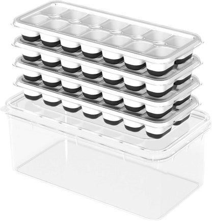 3 Pack Ice Cube Trays with Lid for Freezer, Flexible Silicone Bottom for Easy Release, Stackable Space-Saving Ice Molds, 1.2" Cubes Color-Coded (2 Green 1 Blue) for Juice, Coffee & Cocktails, BPA Free
