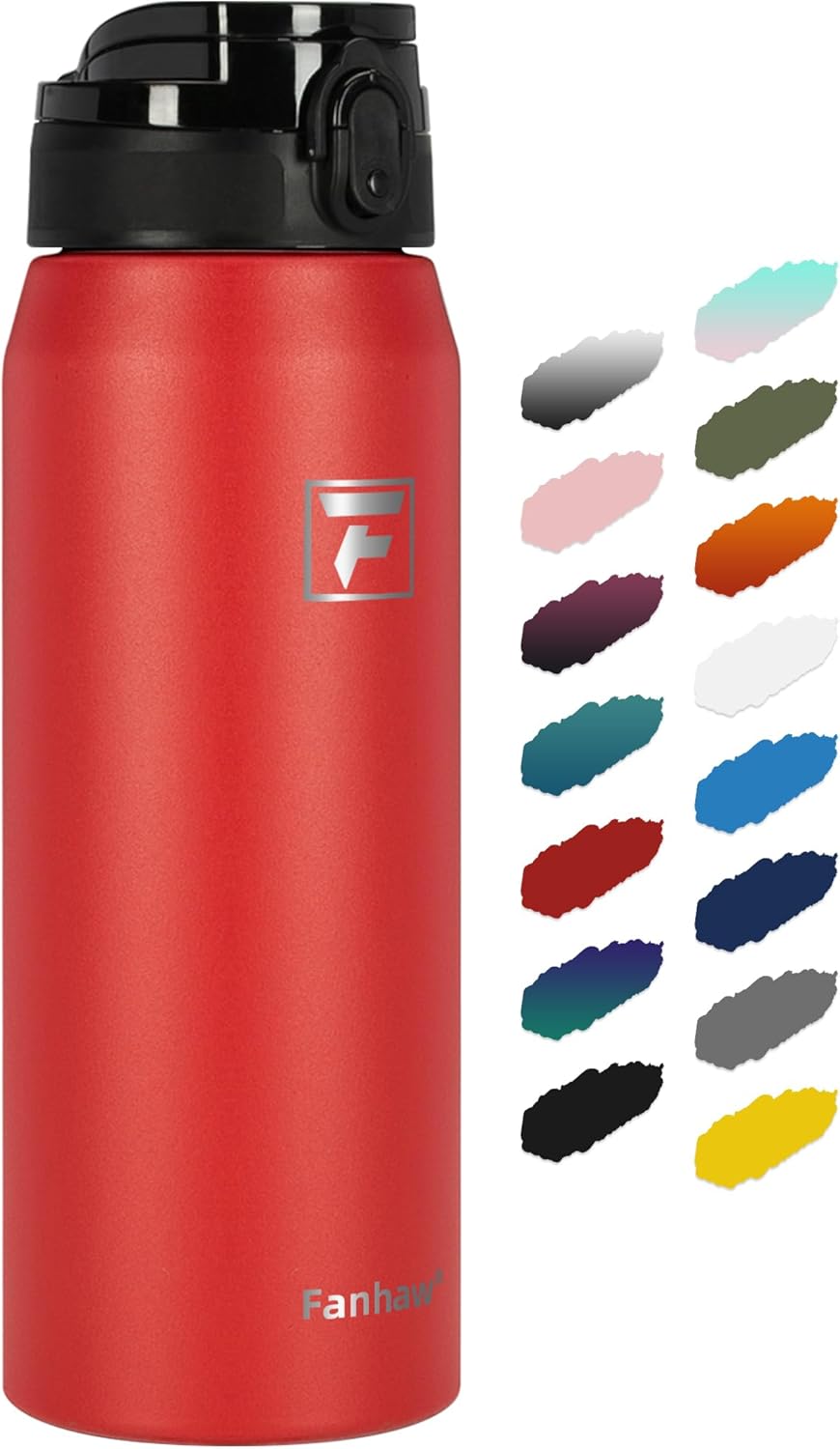 Fanhaw 20 oz Insulated Stainless Steel Water Bottle with Anti-Dust Chug Lid, Leakproof Vacuum Metal Everyday Use Bottle for Kids, Teens & Adults, Back to School Essentials (Green Blue)