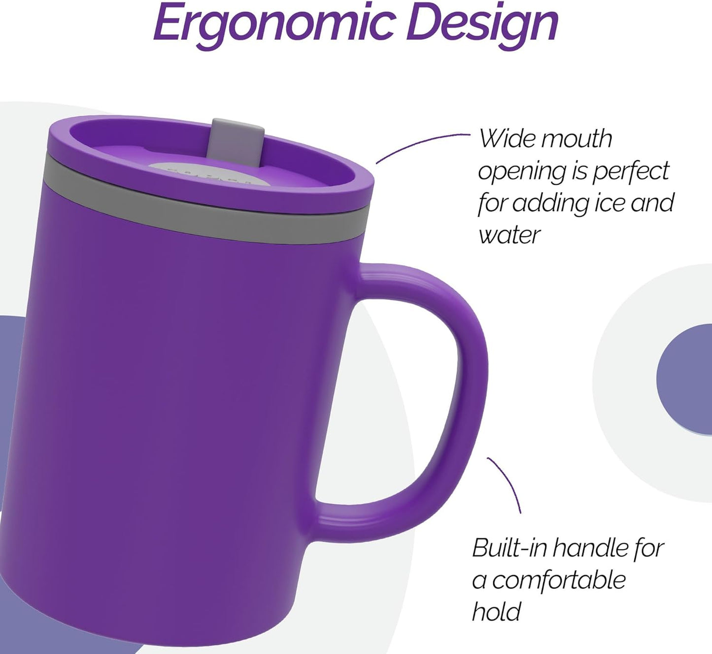 Copco Iconic 16oz Double Wall Insulated Desk Mug with Lid & Handle, Set of 2, BPA-Free Reusable Plastic, Spill-Resistant, Microwave & Dishwasher Safe, Wide Mouth (Grey)