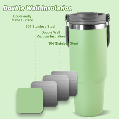 30 oz Tumbler with Handle and Straw Lid, Double Walled Vacuum Insulated Water Bottle Leakproof Tumbler Travel Coffee Mug Thermal Cup, Cupholder Friendly for Office, Home, Sport, Pink