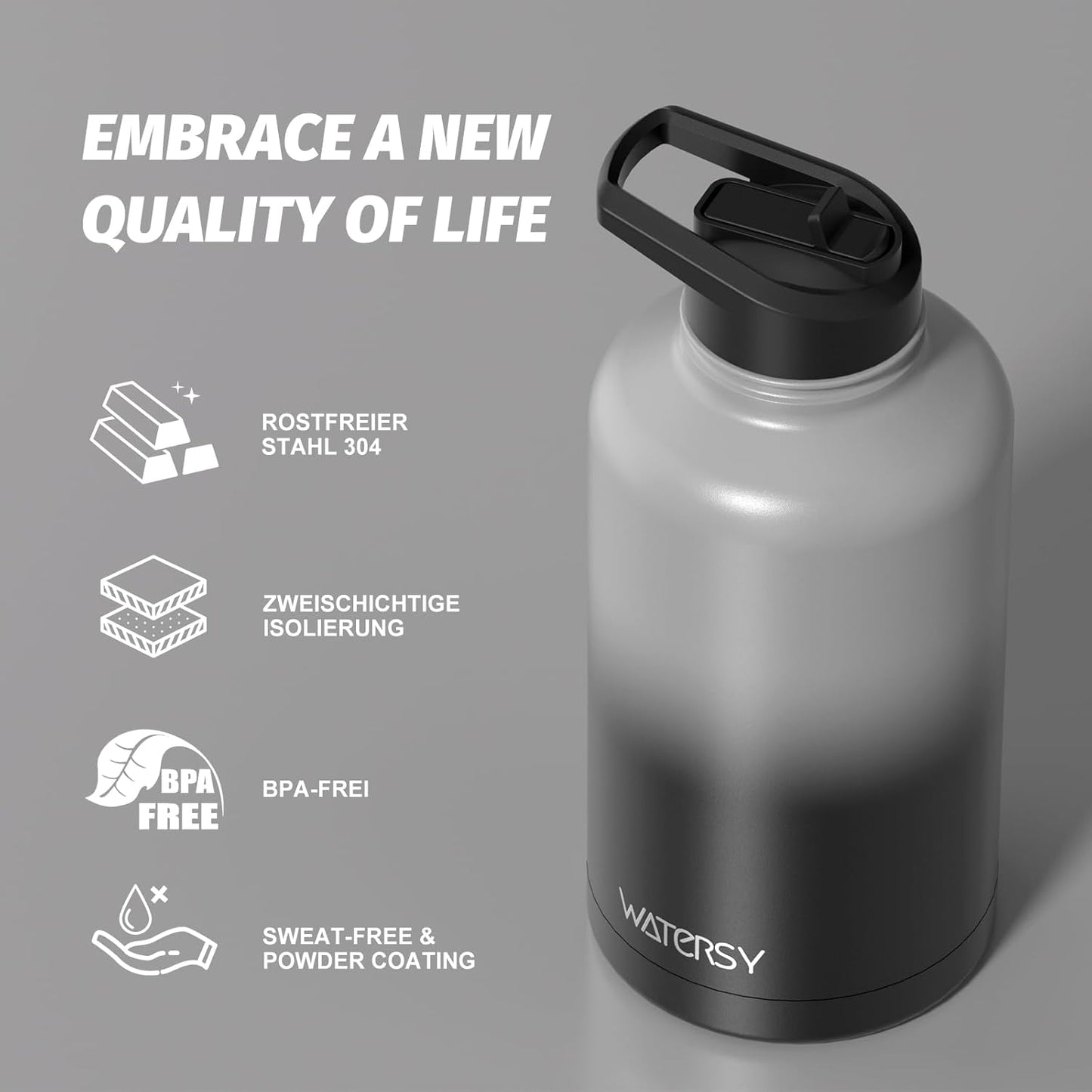 40oz Insulated Water Bottle (Cold for 48 Hrs),BPA Free&Leak Proof,Stainless Steel Water Flask,Water Jug with Straw Spout Lids for Gym,Hiking,Travel,Black Blue