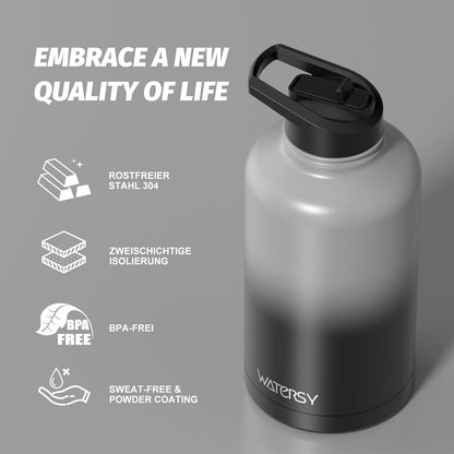 40oz Insulated Water Bottle (Cold for 48 Hrs),BPA Free&Leak Proof,Stainless Steel Water Flask,Water Jug with Straw Spout Lids for Gym,Hiking,Travel,Black Blue