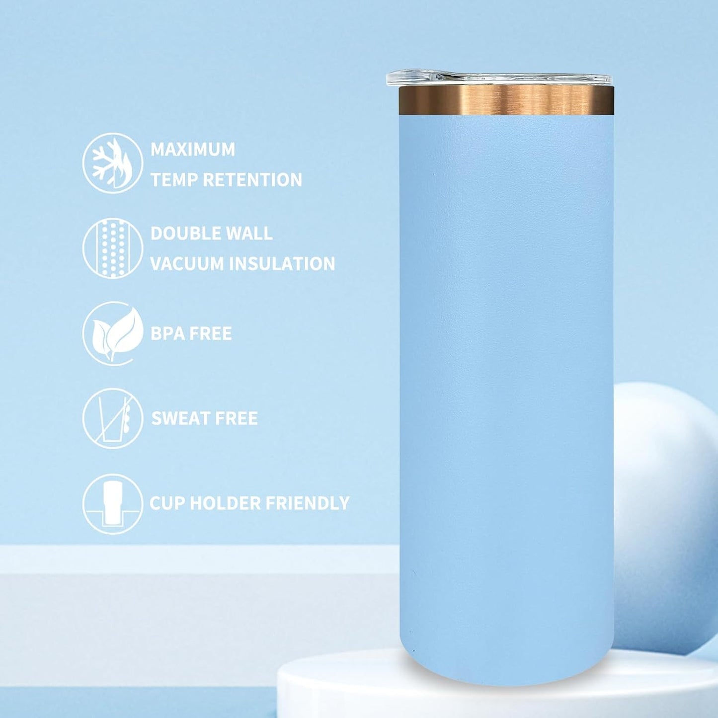 20 oz Skinny Tumblers Bulk, Stainless Steel Insulated Tumbler with Lids and Straws, Slim Double Wall Powder Coated Travel Coffee Mugs Reusable Cup for Hot Cold Drinks (Black,1 pack)