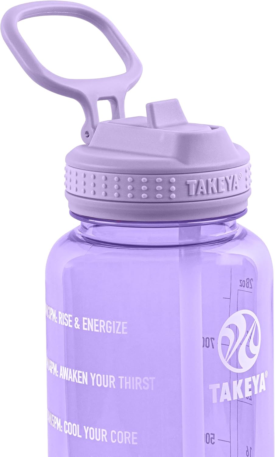Takeya Motivational Water Bottle with Straw Lid and Time Marker (64 oz, Vivacity Purple) - Leakproof, BPA Free Water Bottle for Daily Intake Tracking