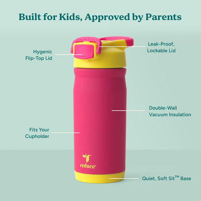 Reduce Hydrate Pro Kids 14oz Stainless Steel Insulated Water Bottle w/Straw – Spill Proof Tumbler for Kids – 30 Hour Cold Retention – Dishwasher Safe Leak-Proof Design - Abstract Flowers