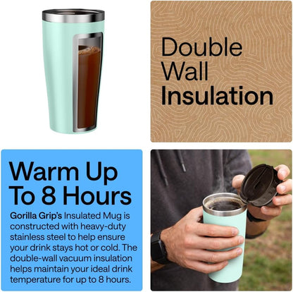 GORILLA GRIP 304 Stainless Steel Double Insulated Travel Coffee Mug, Leakproof Lid with Smooth Sip Top, Prevent Spills, Dent & Rust Resistant Reusable Tumbler Cup, Thermal Mugs for Drinks, 20oz, Black