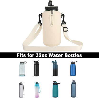 Beautyflier Neoprene Water Bottle Sleeve Insulator Cooler, Compatible with Nalgene Water Bottle 32 OZ, with Adjustable Shoulder Strap for Hydro Flask Wide Mouth Bottle 32oz, etc.