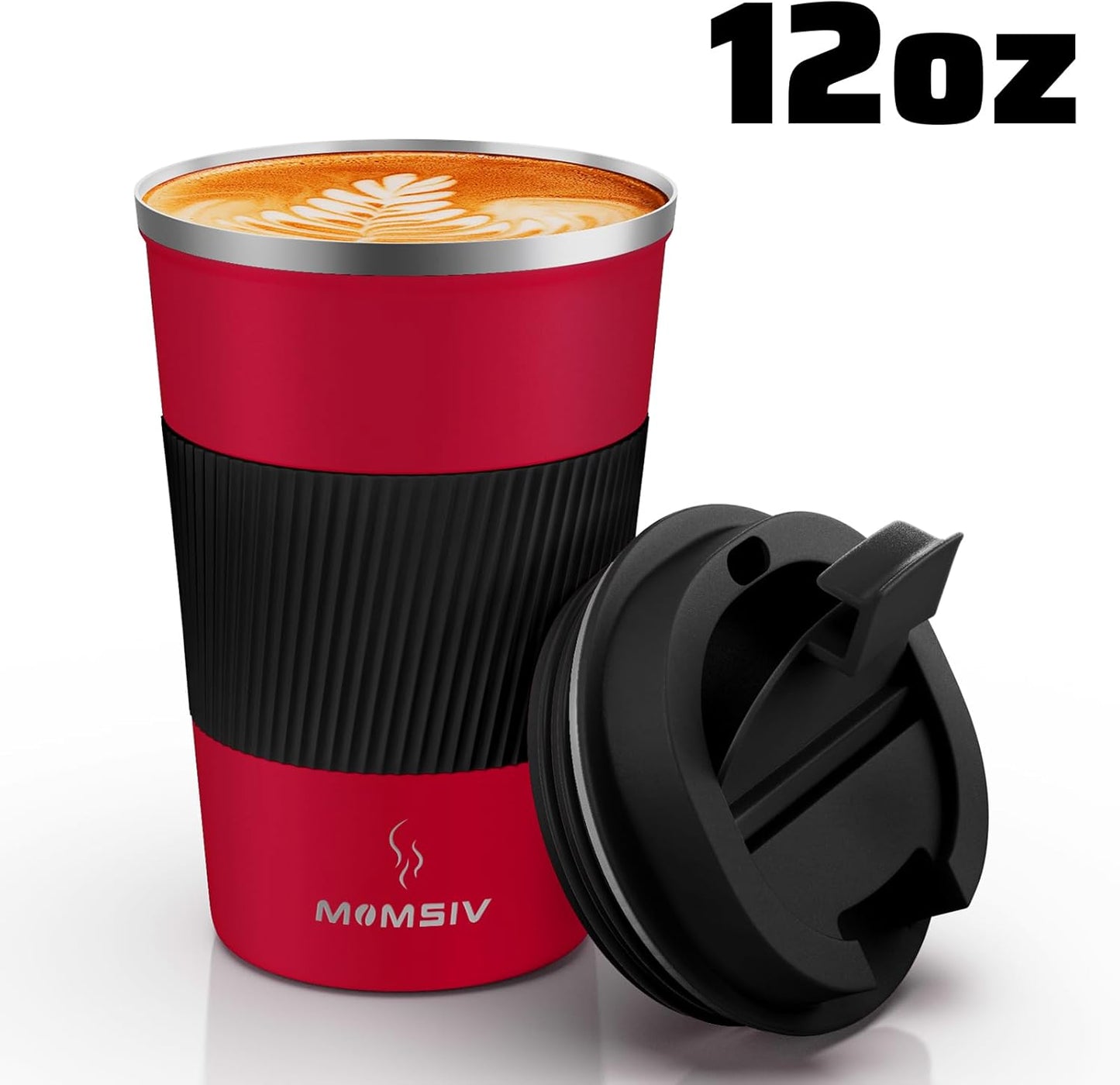 MOMSIV 12oz Travel Mug, Insulated Coffee Cup with Leakproof Lid, Travel Coffee Mug Vacuum Stainless Steel Double Walled Reusable Coffee Cup for Hot and Cold Water Coffee
