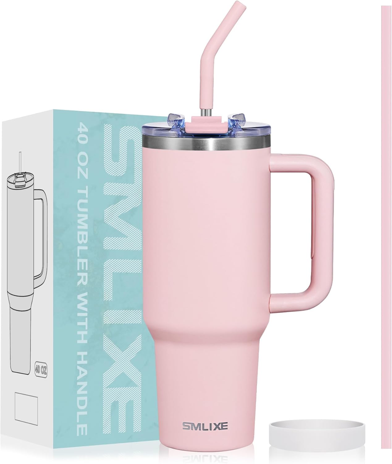 40 oz Tumbler with Handle and Straw Lid,Insulated Reusable Stainless Steel Water Bottle Travel Mug，Cupholder Friendly Double Wall Vacuum Sealed Cup (Black)