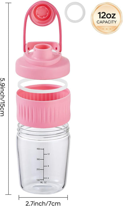 16oz Glass Shaker Bottle for Protein, Small Borosilicate Glass Protein Powder Leak-Proof Shaker Cup Mixes with 304 Blending Ball(16oz,Black)