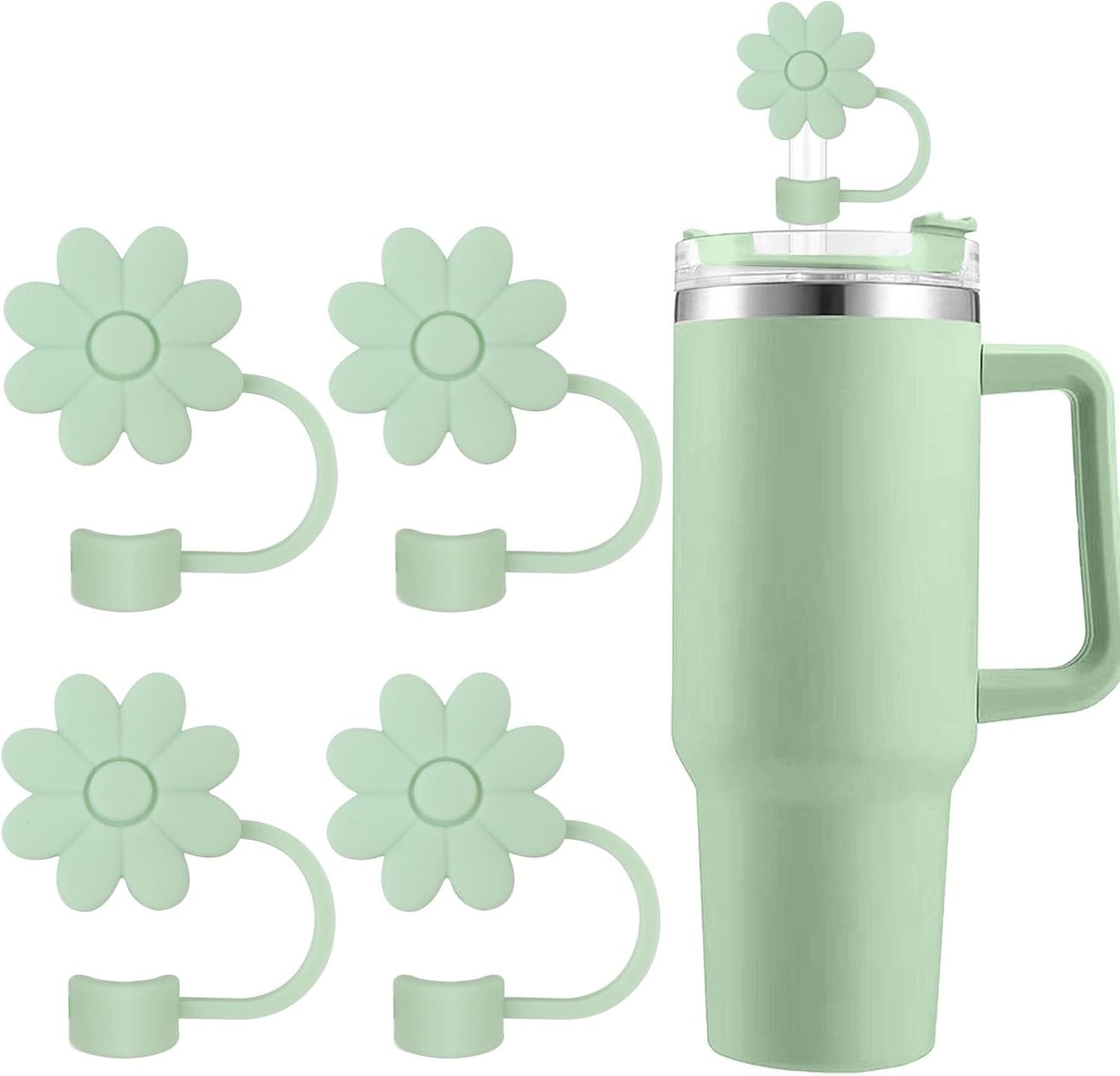 Flower Straw Covers Toppers for Stanley Cups 30&40 Oz Tumbler with Handle Accessories 4PCS Silicone Straw Caps Reusable Straws Tips Protectors for Stanley Cup 10mm 0.4in Straws,Off White