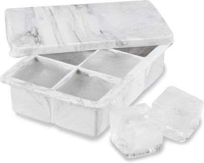 Host Ice Cube Tray, Makes Four 5-Inch Long Cubes, Durable Silicone Trays with Easy Release Design, Perfect for Water Bottles and Highball Glasses, Home Bar Accessories, Set of 1, Marble