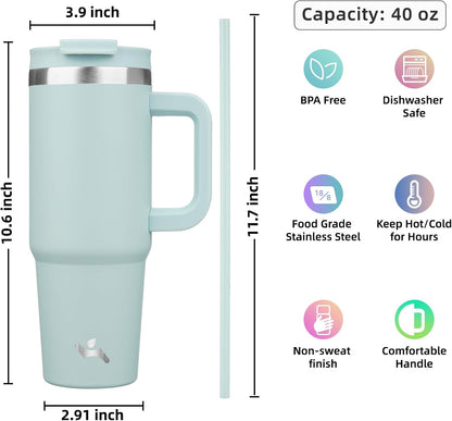 Konokyo 30 oz Tumbler with Handle and 2 Straws,2 in 1 Lid Insulated Water Bottle Stainless Steel Travel Coffee Mug,Sky