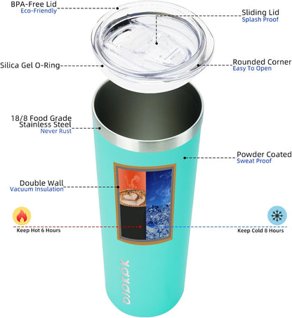 BJPKPK Skinny Tumbler with Lid 20 oz Stainless Steel Vacuum Insulated Double Wall Travel Coffee Water Tumblers Cup,White