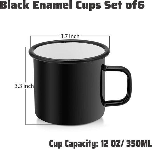 P&P CHEF Enamel Camping Coffee Mug Set of 6, Small Colored Mugs Cups for Family Gathering/Friend Party/Camping/Picnic/Fishing, Lightweight & Portable -12 Ounce, 350ML & Multicolor