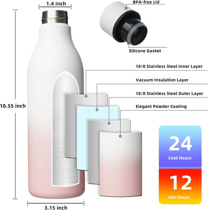BJPKPK Insulated Water Bottles, 18 oz Stainless Steel Metal Water Bottle with Strap, BPA Free Leak Proof Jugs, Mugs, Flasks, Reusable Thermal Flasks for Sports & Travel, Black - Colors B