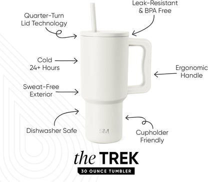 Simple Modern 40 oz Trek Tumbler with Handle and Straw Lid | Cup Holder Friendly Insulated Stainless Steel Travel Mug | Sea Glass Sage - Colors B