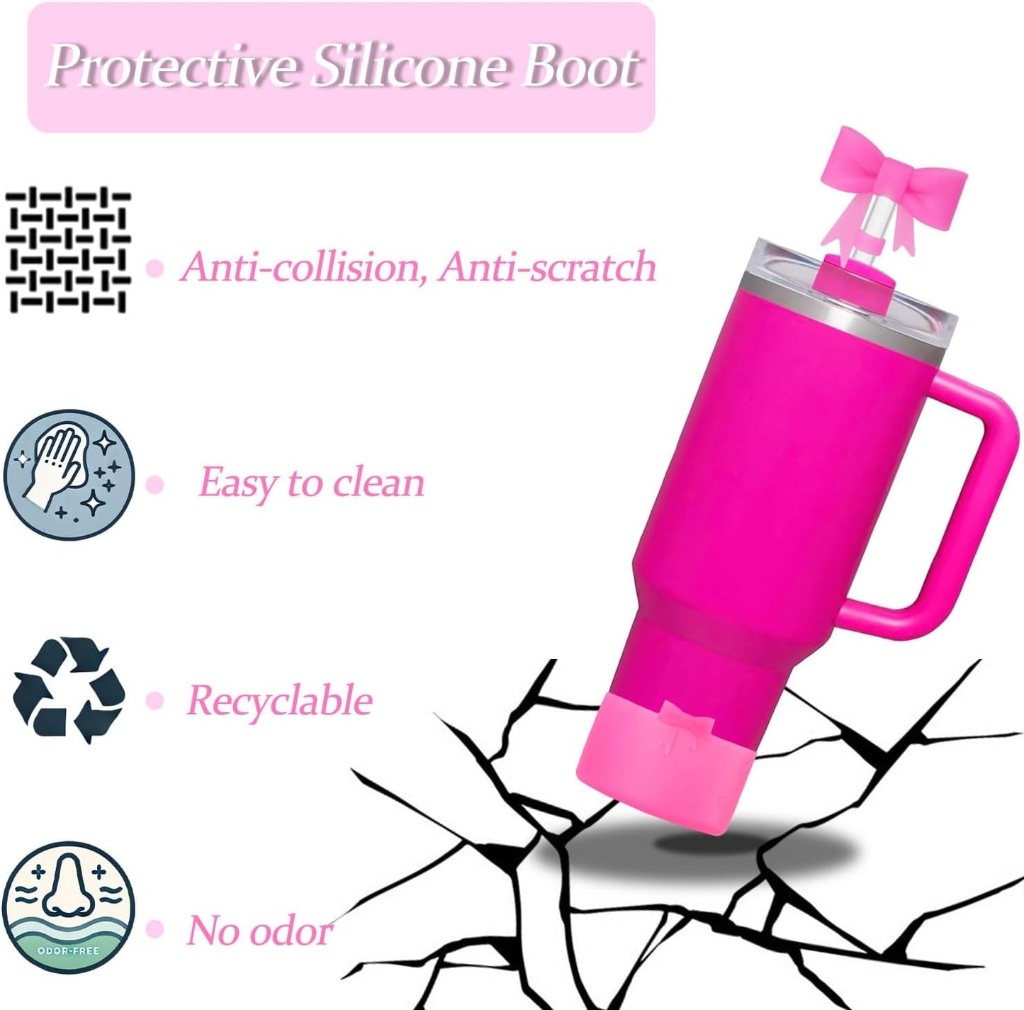 Bow Silicone Protective for Stanley Boot for 20/30/40Oz, 2 Pack for Stanley Cup Accessories Compatible 12-24Oz for Hydroflask Boot and More (Pink Set)