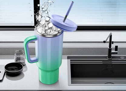 Meoky 40 oz Tumbler with Handle and Straw: Stainless Steel Insulated Tumbler with Lid and Straw - 100% Leak Proof Tumbler for Car Cup Holders - Travelers Commuters Workers, Donut