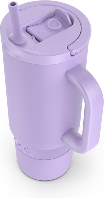 Ello Port 40oz Tumbler with Carry Loop & Integrated Handle, Vacuum Insulated Stainless Steel Reusable Water Bottle, Travel Mug with Leak Proof Lid & Straw, Perfect for Iced Coffee & Tea, White