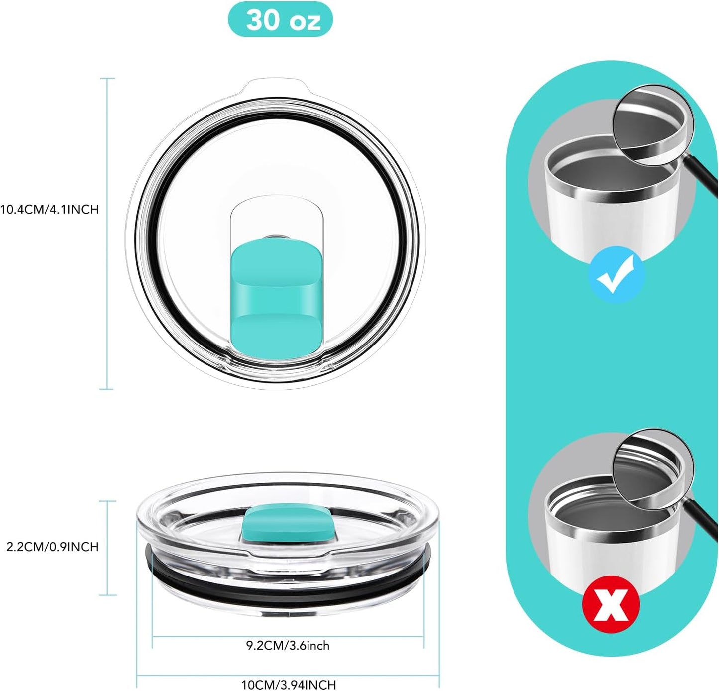 30 oz Tumbler Lid, Replacement Lids Compatible for YETI 30/32 oz Tumbler, 14 oz Mug and 35 oz Straw Mug, 2 Pack Travel Spill Proof Cup Lids Covers with Magnetic Slider Switch, BPA Free